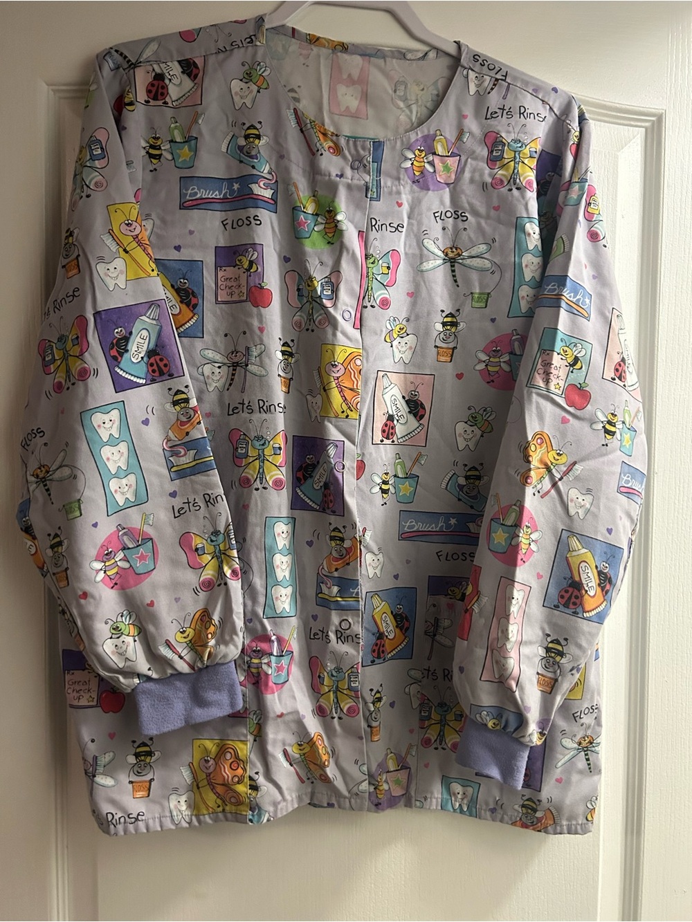 Lavender Dental-Print Scrub Jacket for Women